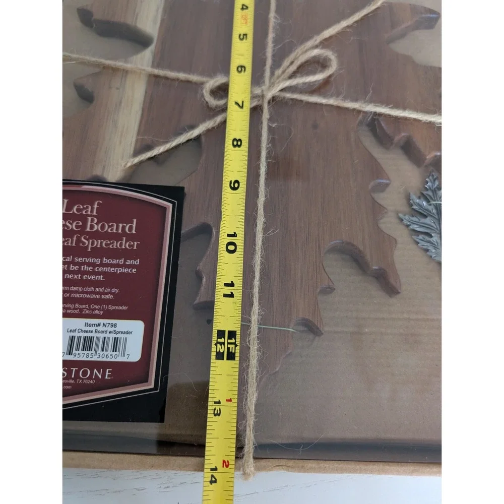 Thirstystone Set Wooden Leaf Cheese Board & Metal Spreader‎ Knife NEW in Pkg